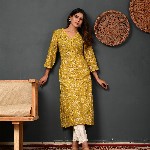 Rimeline Floral Printed V-Neck Pure Cotton Straight Kurtas