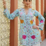 HOUSE OF KARI Women Ethnic Motifs Embroidered Flared Sleeves Cotton A-Line Kurta