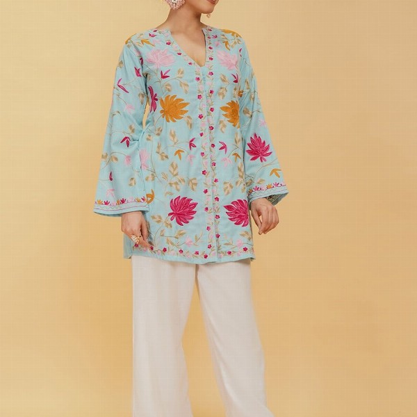 HOUSE OF KARI Women Ethnic Motifs Embroidered Flared Sleeves Cotton A-Line Kurta