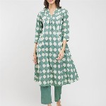Pink Fort Women Printed Regular Pure Cotton Kurta with Trousers