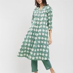 Pink Fort Women Printed Regular Pure Cotton Kurta with Trousers