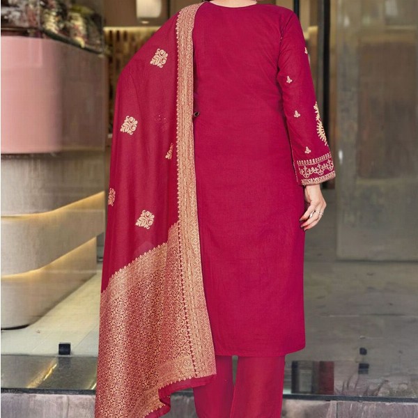 KALINI Floral Embroidered Straight Kurta With Trousers & Dupatta