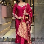 KALINI Floral Embroidered Straight Kurta With Trousers & Dupatta