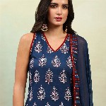 Khushal K Ethnic Motifs Printed V-Neck Sleeveless Pure Cotton Kurta with Palazzo & Dupatta
