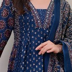 KALINI Floral Printed V Neck Anarkali Kurta With Trousers & Dupatta