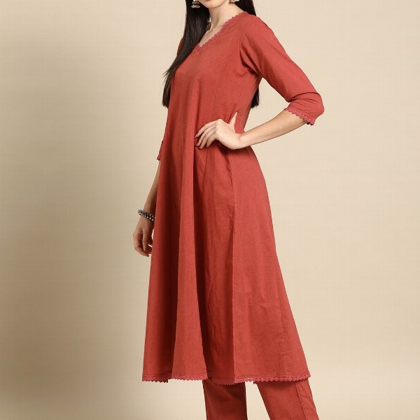 anayna Anarkali Pure Cotton Kurta With Trousers & Dupatta