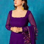 NUD Amethyst Square Neck Gotta Patti Georgette Anarkali Kurta With Dupatta