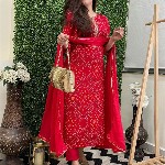 GoSriKi Bandhani Printed Round Neck Straight Kurta With Trousers & Dupatta