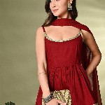 Sangria A-Line Kurti With Sharara & Dupatta