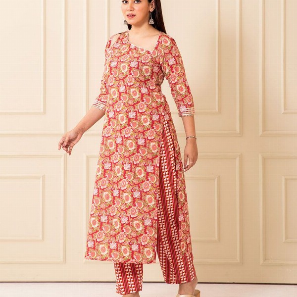 NUD Women Floral Printed Daily Cotton Straight Kurta