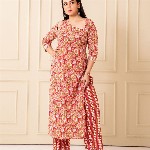 NUD Women Floral Printed Daily Cotton Straight Kurta