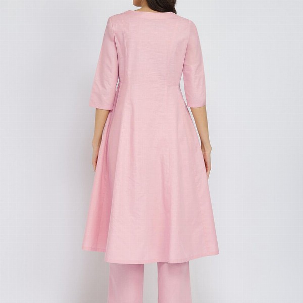 Pink Fort Luxe-Textured Cotton Solid Kurta Set - Pink