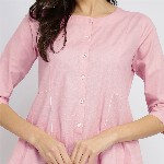Pink Fort Luxe-Textured Cotton Solid Kurta Set - Pink