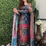 KALINI Women Multi Rayon Blend Printed Straight Kurta Set With Dupatta