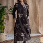 THE INDIAN ETHNIC CO Dark Brown Dabu Slub Cotton Kurta