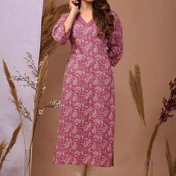 Rimeline Ethnic Motifs Printed Pure Cotton Straight Kurta