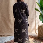 THE INDIAN ETHNIC CO Dark Brown Dabu Slub Cotton Kurta