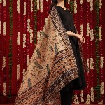 anayna Black & Orange Geometric Woven Design Cotton Anarkali Kurta with Trousers & Dupatta