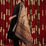 anayna Black & Orange Geometric Woven Design Cotton Anarkali Kurta with Trousers & Dupatta