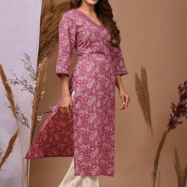 Rimeline Ethnic Motifs Printed Pure Cotton Straight Kurta