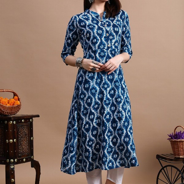 GLOWWORLD Tie & Dye Band Collar Straight Kurta