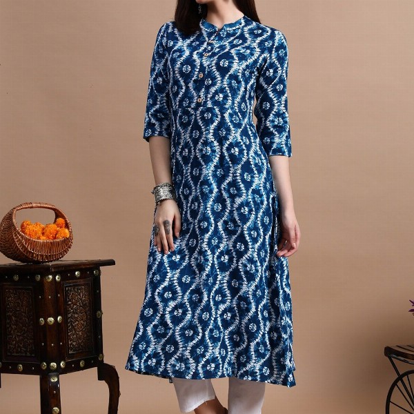 GLOWWORLD Tie & Dye Band Collar Straight Kurta