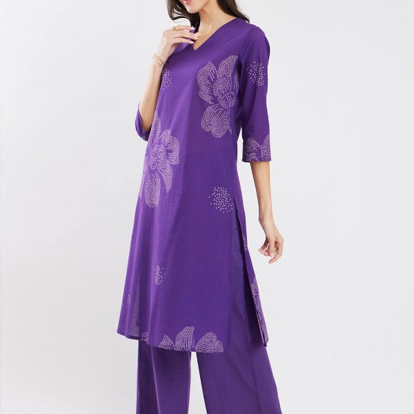 Pink Fort Women Bandhani Regular Pure Cotton Kurta with Trousers