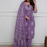 PARTHVI Floral Printed V-Neck Pure Cotton Kurta With Trousers And Dupatta