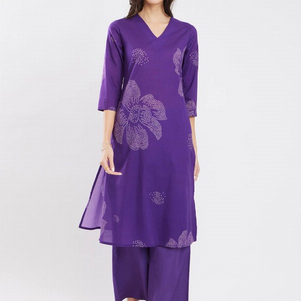 Pink Fort Women Bandhani Regular Pure Cotton Kurta with Trousers