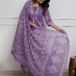 PARTHVI Floral Printed V-Neck Pure Cotton Kurta With Trousers And Dupatta