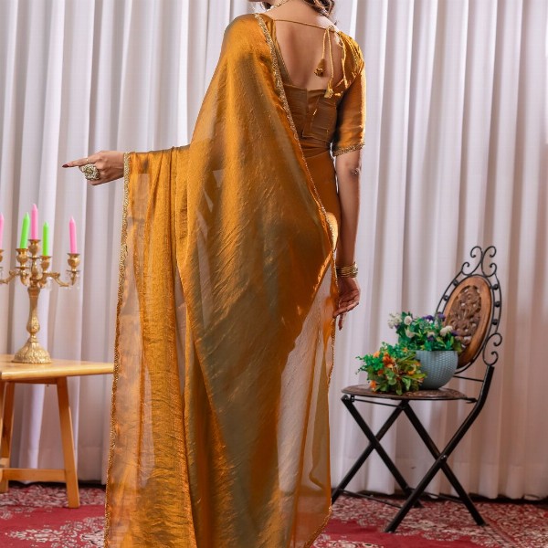 Mitera Beads and Stones Satin Saree