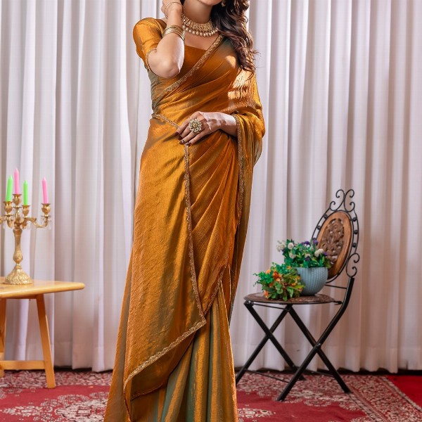 Mitera Beads and Stones Satin Saree