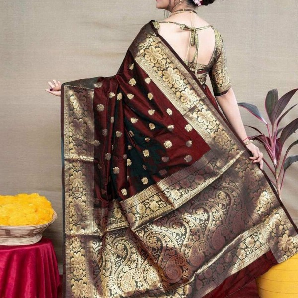 Dhyey Fashion Ethnic Motifs Woven Design Zari Pure Silk Banarasi Saree