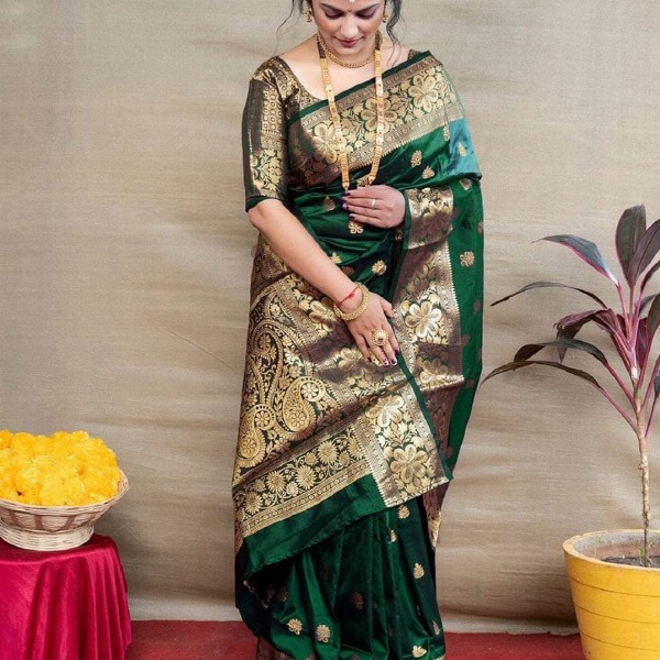 Dhyey Fashion Floral Zari Banarasi Saree