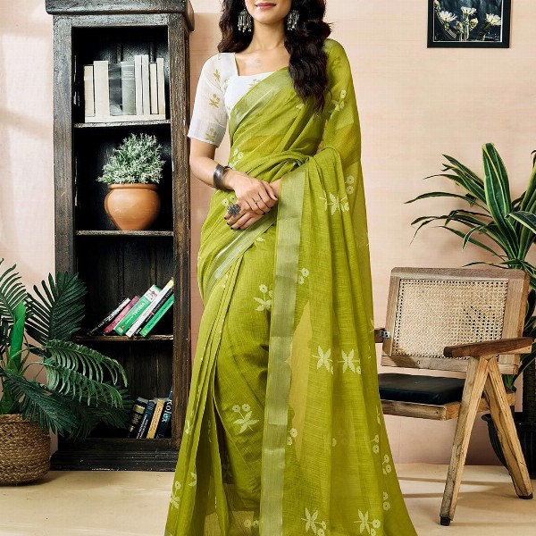 Mitera Ethnic Motifs Pure Linen Ready to Wear Saree