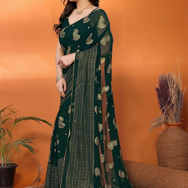 all about you Woven Design Zari Pure Georgette Banarasi Saree With Unstitched Blouse Piece