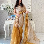 Anouk Colourblocked Printed Tissue Saree