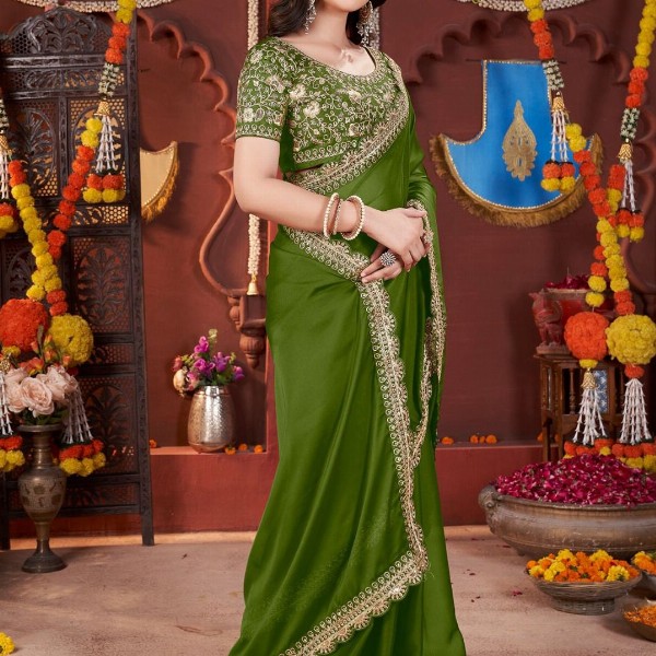 DHARMEE Sequinned Embellished Border Saree