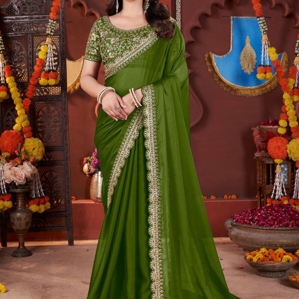 DHARMEE Sequinned Embellished Border Saree