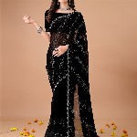 Leelavati Women Embellished Beads and Stones Pure Georgette Saree