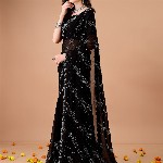 Leelavati Women Embellished Beads and Stones Pure Georgette Saree