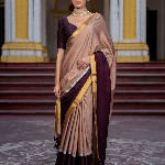 Suta Brown Color Cotton Blend Saree.