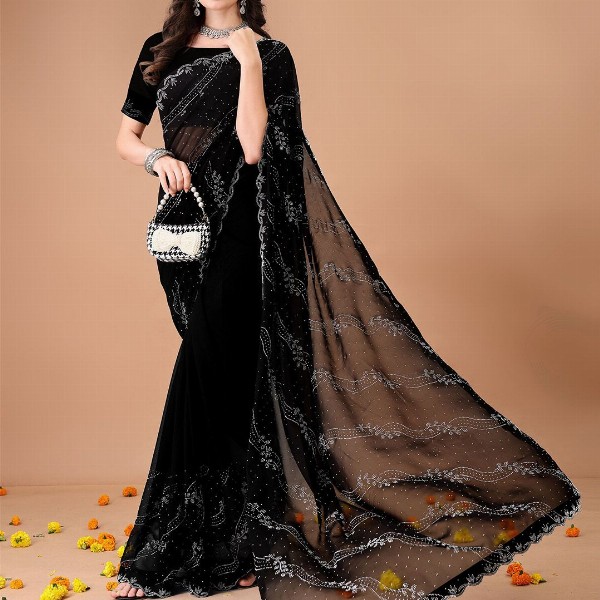 Leelavati Women Embellished Beads and Stones Pure Georgette Saree