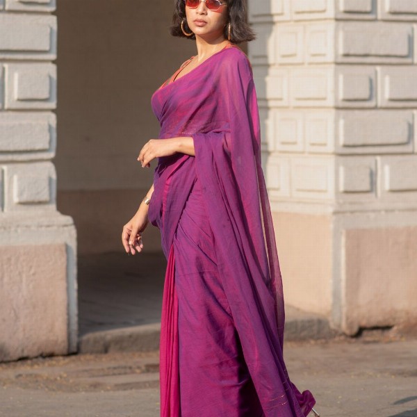 Suta Pink Solid Pure Mul Cotton Saree