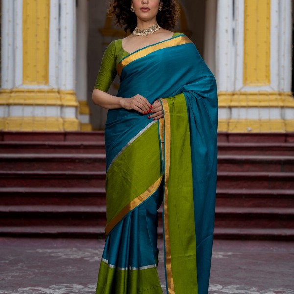 Suta Blue Color Cotton Blend Saree.