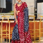 Panzora Floral Block Printed Mulmul Cotton Ready To Wear Saree