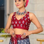 Panzora Floral Block Printed Mulmul Cotton Ready To Wear Saree