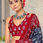 Panzora Floral Block Printed Mulmul Cotton Ready To Wear Saree