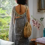 Suta Grey Embellished Sequinned Pure Cotton Saree