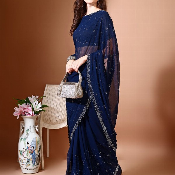 Leelavati Embellished Beads and Stones Pure Chiffon Saree